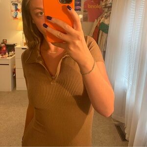 Brown Collared Bodycon Dress